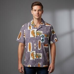 NWT Roundy Bay VW Bug Hawaiian Surf Shirt Mens Size Medium Brown Printed